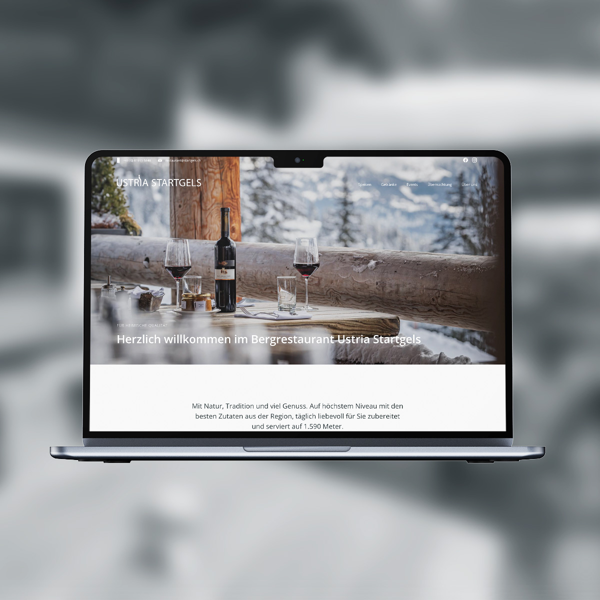Ansicht der Moodular Wordpress Website vom Bergrestaurant Ustria Startgels auf einen Laptop